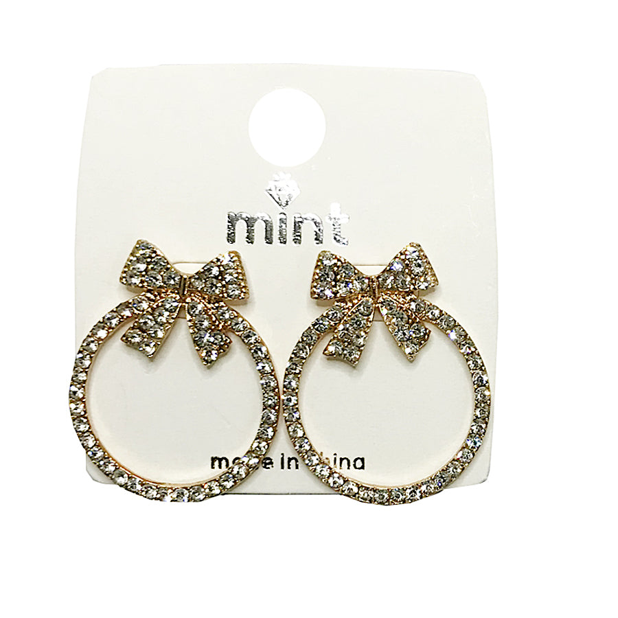 JAE43801 - Rhinestone Bow Circle Post Earring