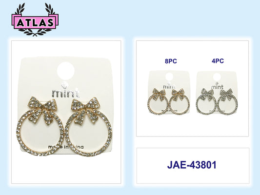 JAE43801 - Rhinestone Bow Circle Post Earring