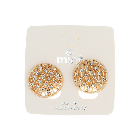 JAE43927C - Clip On Circle Rhinestone Earrings