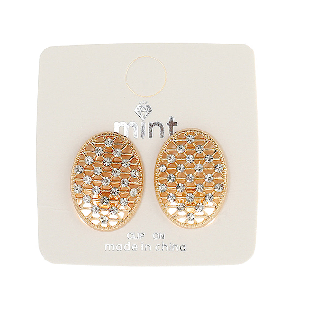 JAE43928C - Clip On Oval Rhinestone Earrings