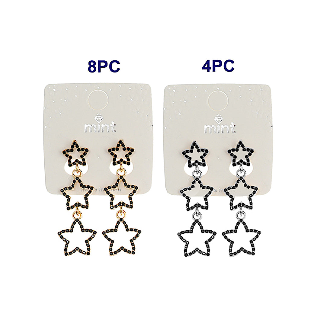 JAE44054BK - Black Rhinestone Star Drop Earring