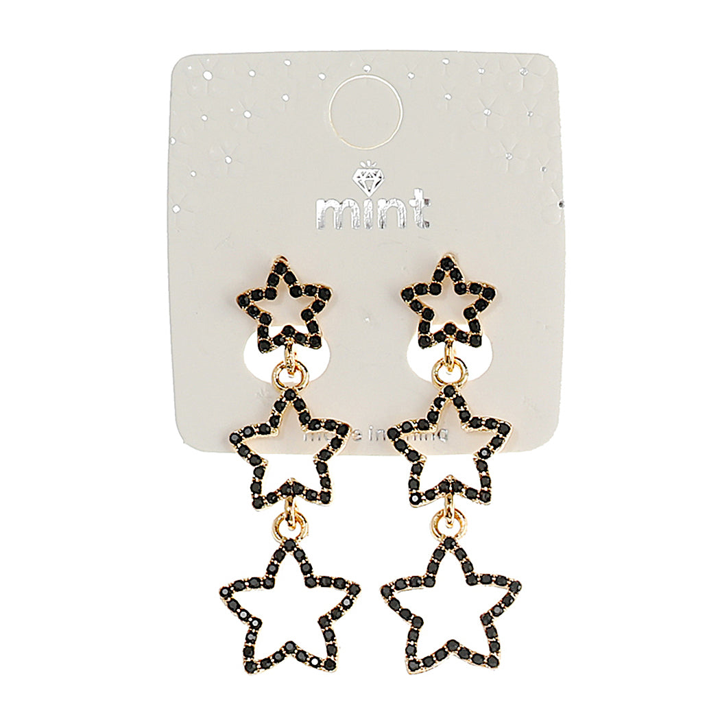 JAE44054BK - Black Rhinestone Star Drop Earring