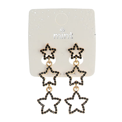 JAE44054BK - Black Rhinestone Star Drop Earring