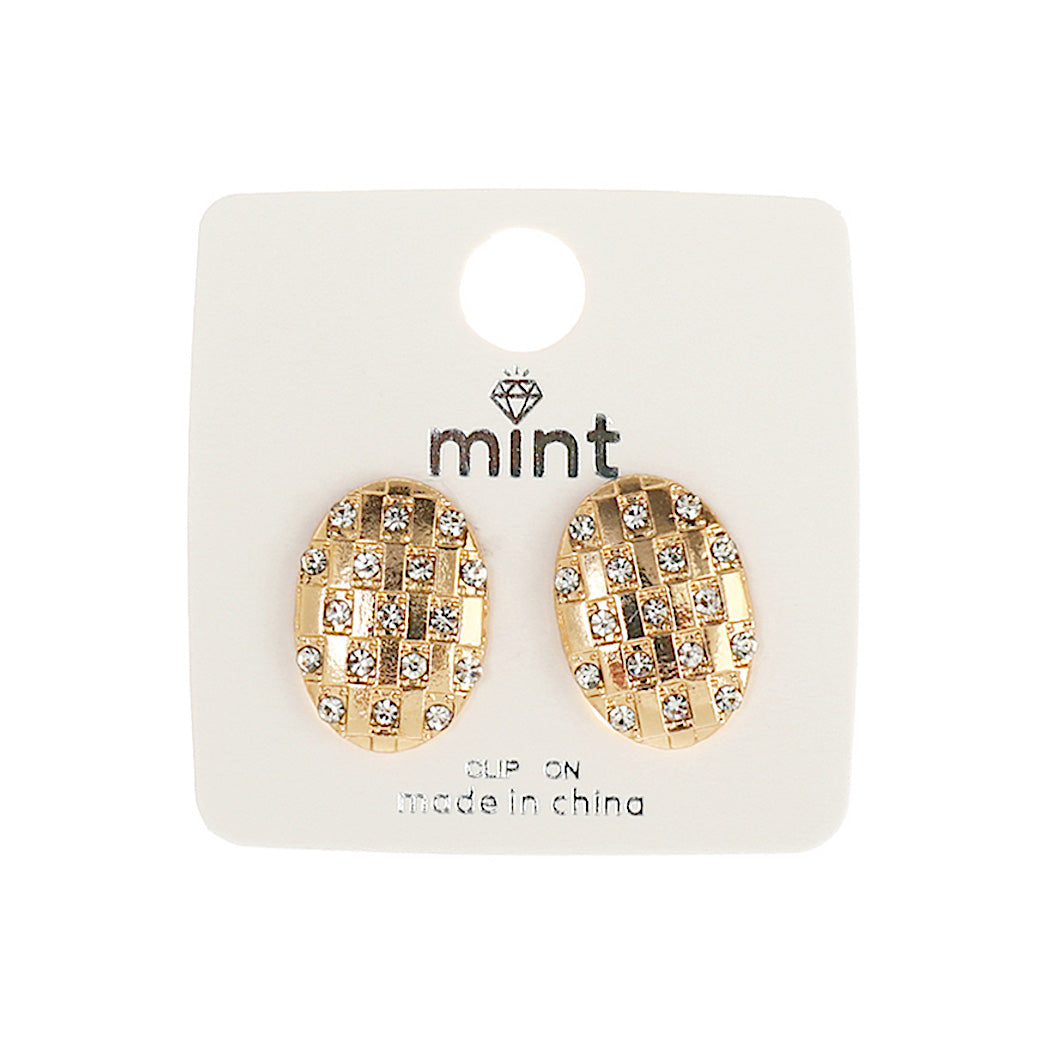 JAE44153C - Clip On Rhinestone Inlay Earrings