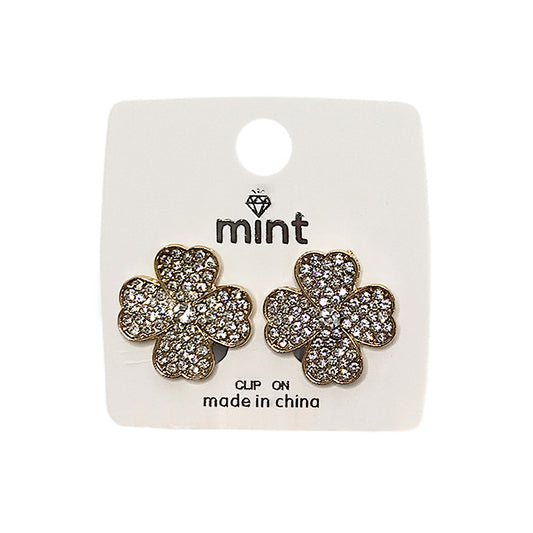 JAE44161C - Clip On Rhinestone Clover Earrings