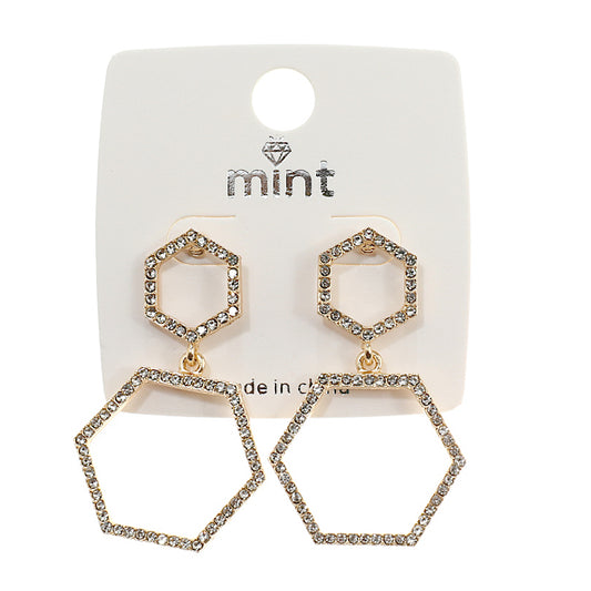 JAE44174 - Rhinestone Hexagon Earring