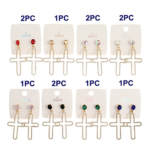 Rhinestone Cross Cutout Earring