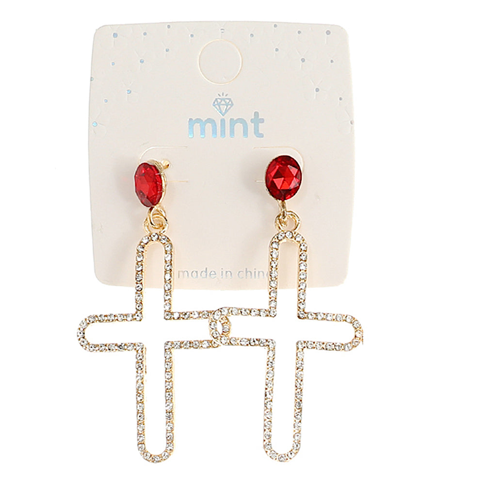 Rhinestone Cross Cutout Earring