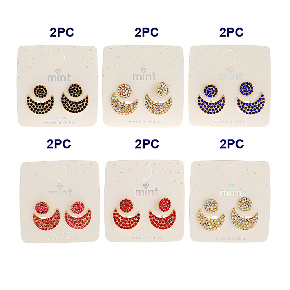 Front Back Rhinestone Crescent Earring