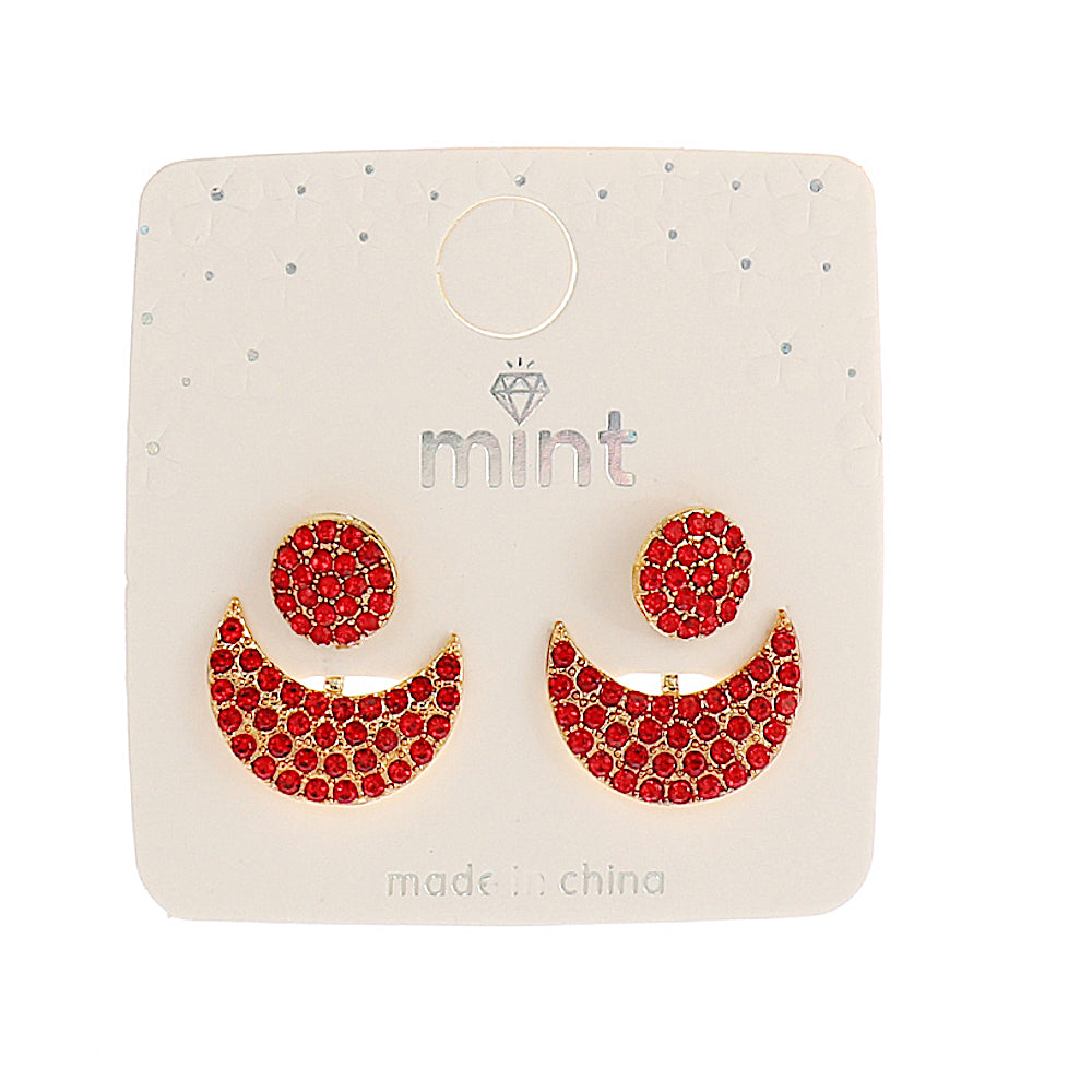 Front Back Rhinestone Crescent Earring