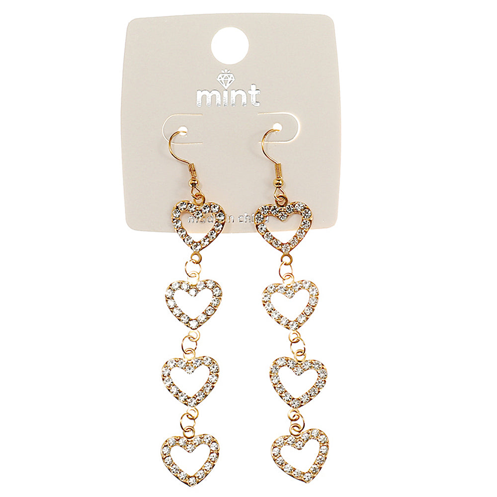 JAE44930 - Rhinestone Heart Cascade Earring