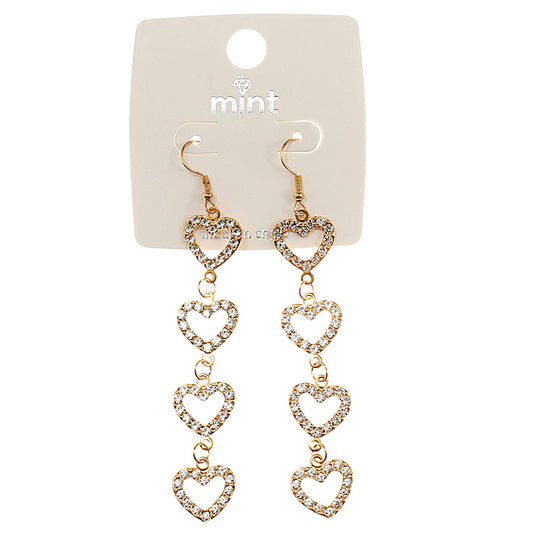 JAE44930 - Rhinestone Heart Cascade Earring