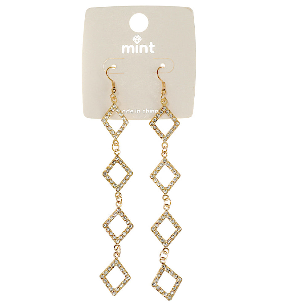 JAE44932 - Rhinestone Square Cascade Earring