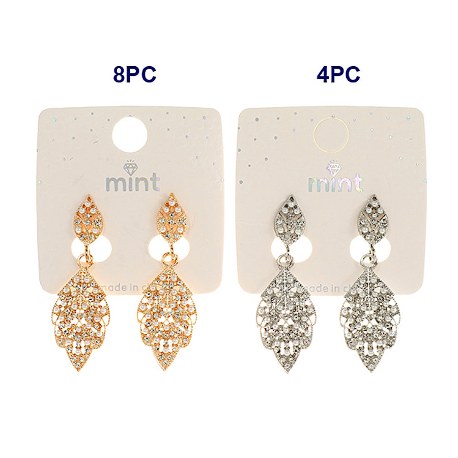 JAE45031 - Rhinestone & Pearl Leaf Earring