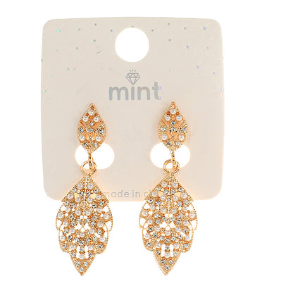 JAE45031 - Rhinestone & Pearl Leaf Earring