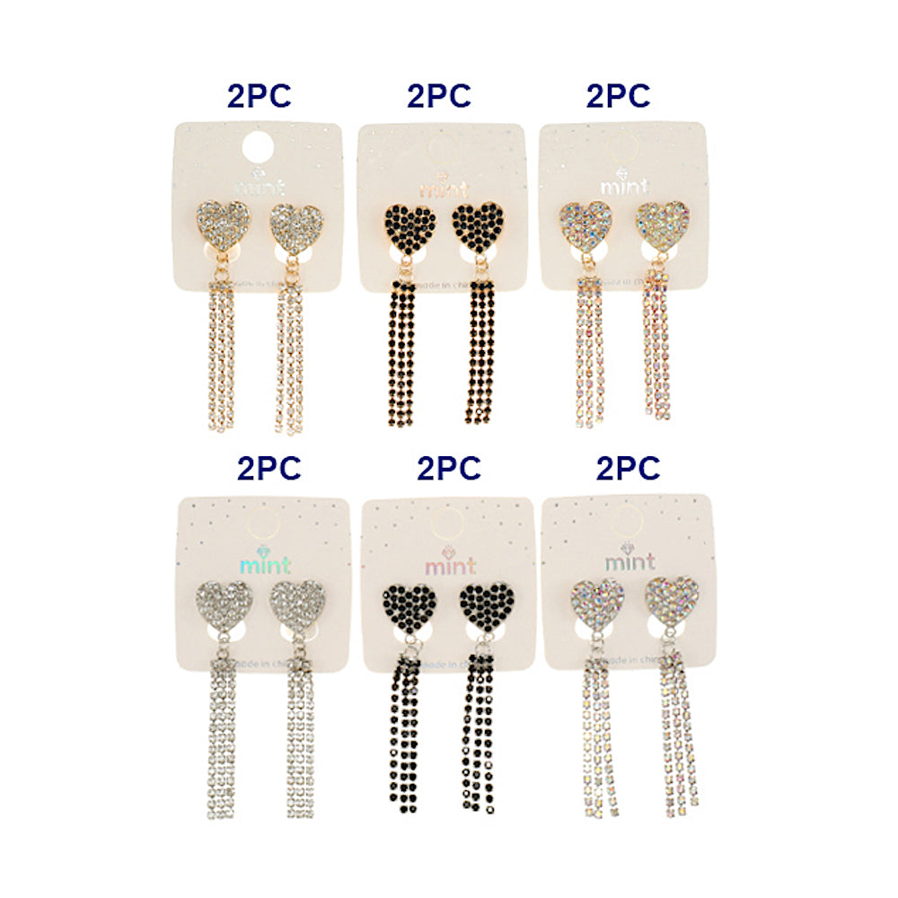 Rhinestone Heart Cascade Earrings