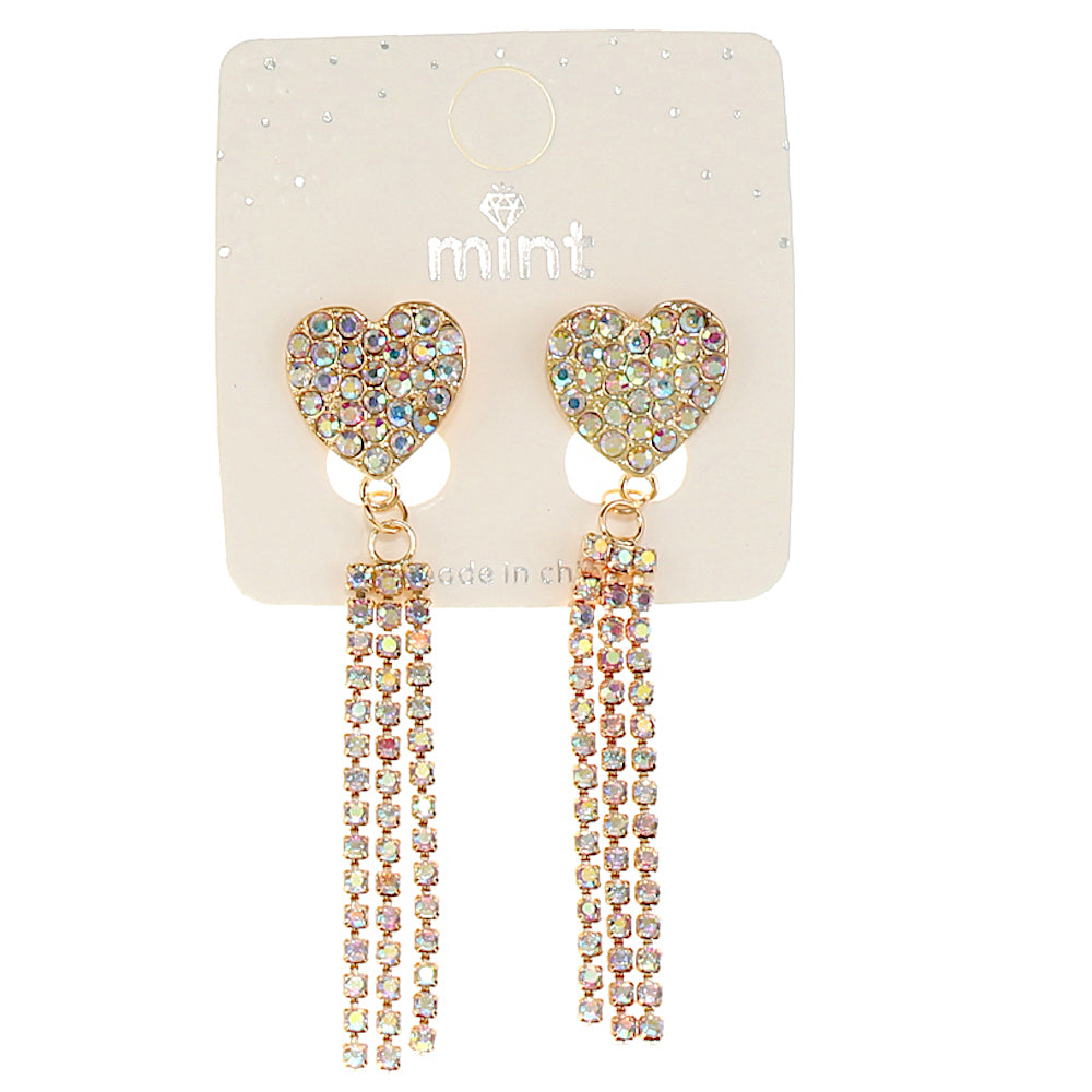 Rhinestone Heart Cascade Earrings