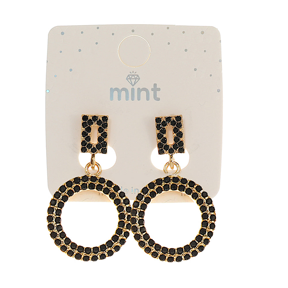 JAE45157BK - Rhinestone Black Circle Earring