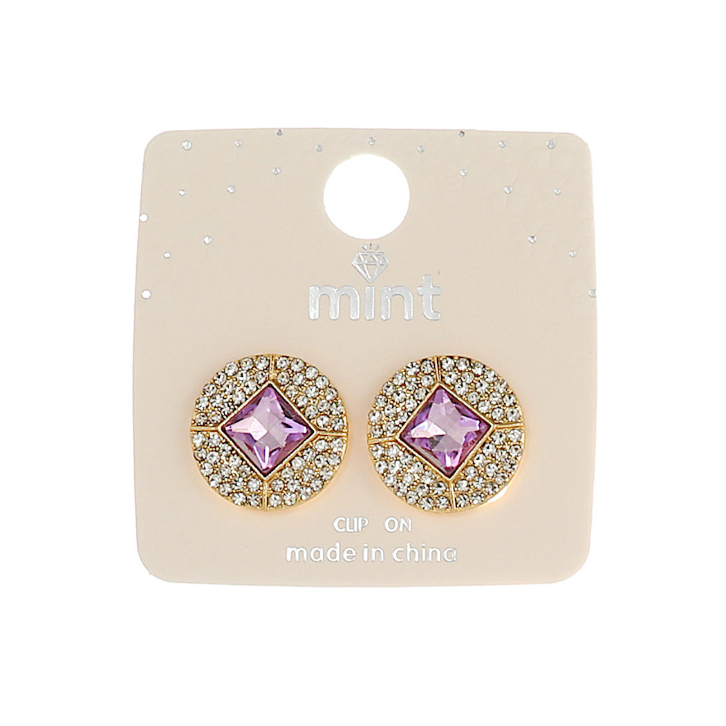 JAE45351C - Clip On Crystal Rhinestone Earrings