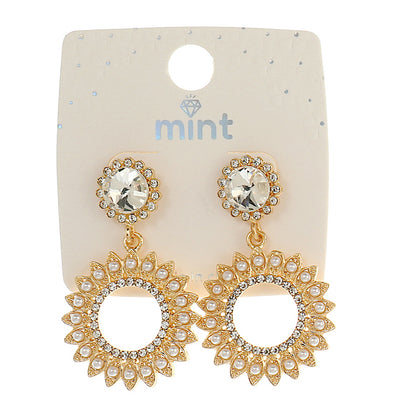 JAE45367 - Rhinestone & Pearl Sun Earring