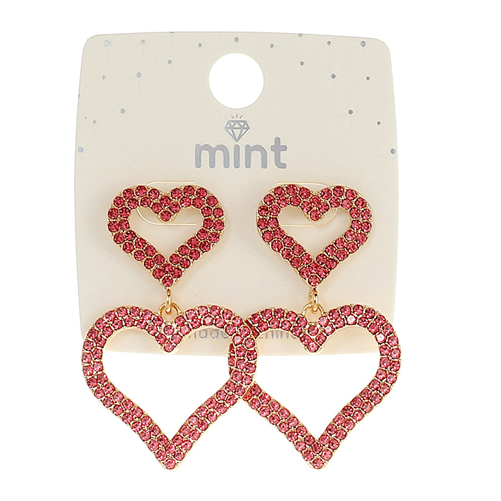 JAE45376 - Rhinestone Heart Drop Earring