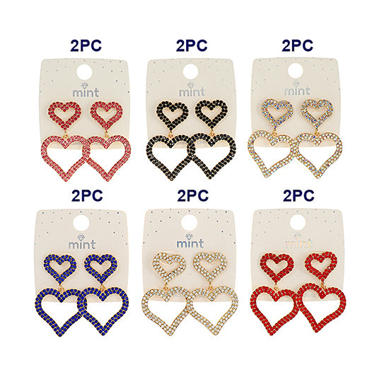 JAE45376 - Rhinestone Heart Drop Earring