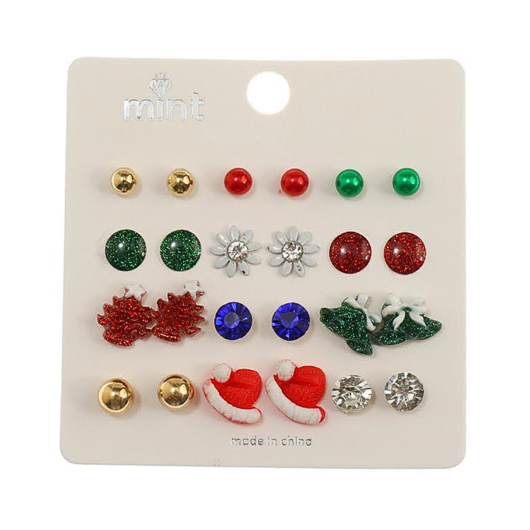 JAE45390 - Christmas 12 Pair Stud Earrings Set