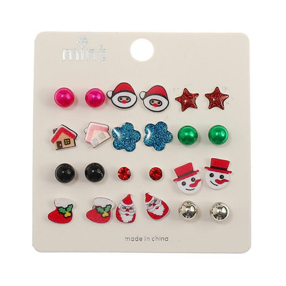 JAE45391 - Christmas 12 Pair Stud Earrings Set