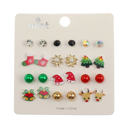 JAE45392 - Christmas 12 Pair Stud Earrings Set