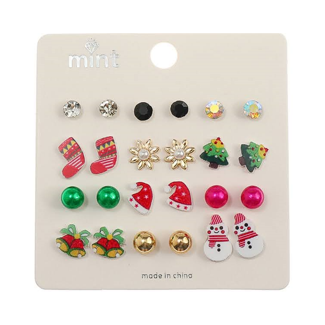 JAE45394 - Christmas 12 Pair Stud Earrings Set