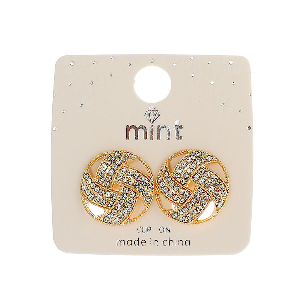 JAE45480C - Clip On Rhinestone Inlay Earrings