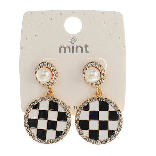 JAE45541 - Enamel Checkerboard Earring