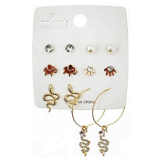 JAE45586 - 6 Pair Snake Earring Set