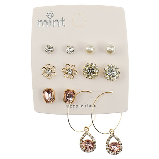 JAE45589 - 6 Pair Crystal Earring Set