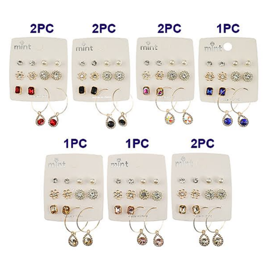 JAE45589 - 6 Pair Crystal Earring Set