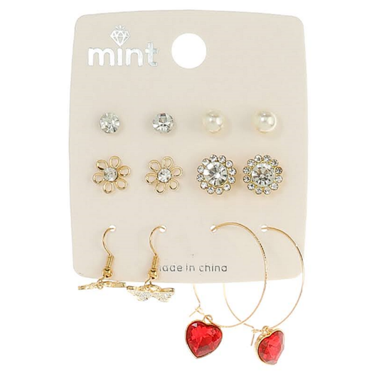 JAE45592 - 6 Pair Crystal Earring Set