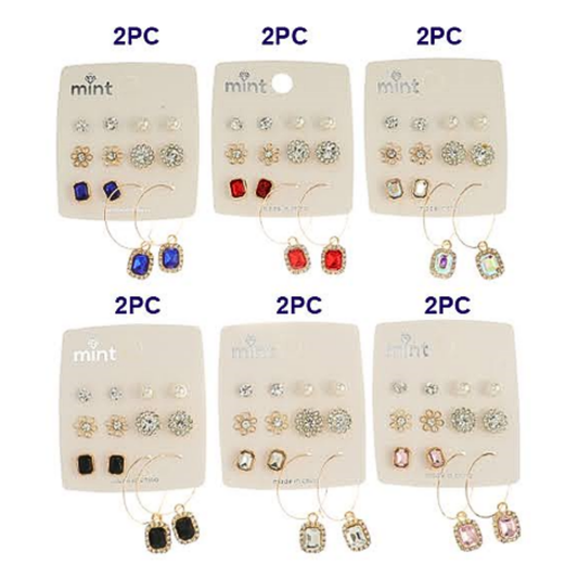 JAE45593 - 6 Pair Crystal Earring Set