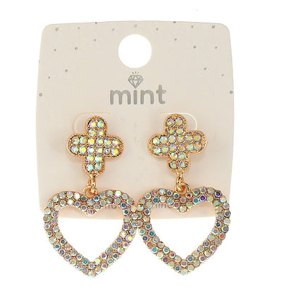 JAE45579 - Rhinestone Clover Heart Earring