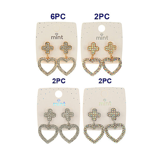 JAE45579 - Rhinestone Clover Heart Earring