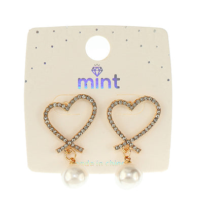 JAE45933 - Rhinestone Heart Pearl Drop Earring