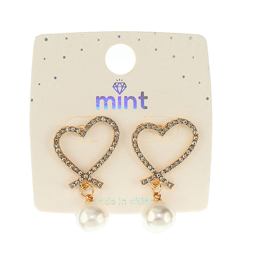 JAE45933 - Rhinestone Heart Pearl Drop Earring