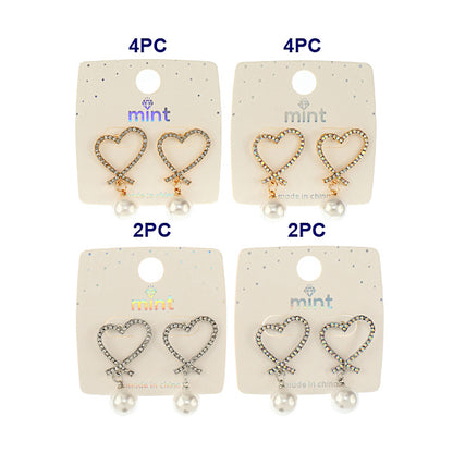 JAE45933 - Rhinestone Heart Pearl Drop Earring