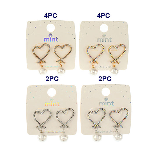 JAE45933 - Rhinestone Heart Pearl Drop Earring