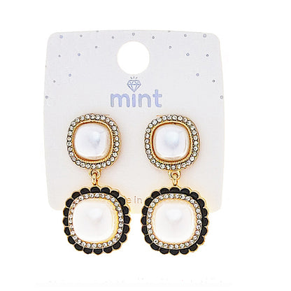 Black Enamel Trim Pearl Earring