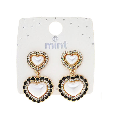 JAE45952 - Black Enamel Pearl Heart Earring