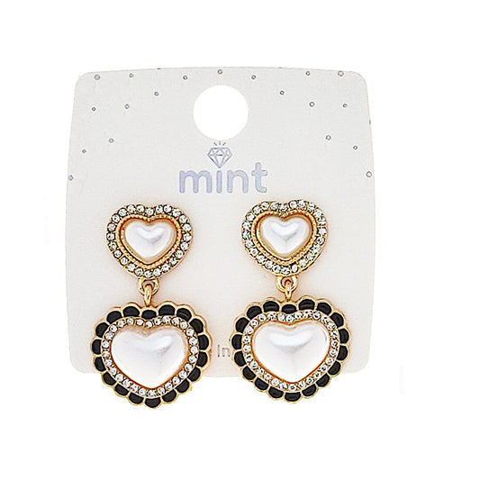 JAE45952 - Black Enamel Pearl Heart Earring