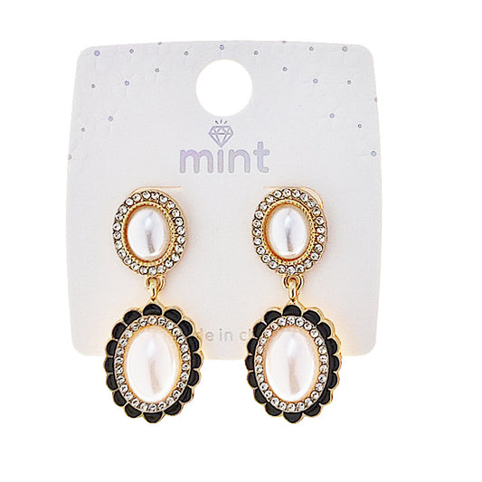 JAE45953 - Black Enamel Pearl Earring