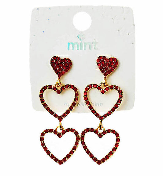 JAE46175 - Rhinestone Heart Cascade Earring