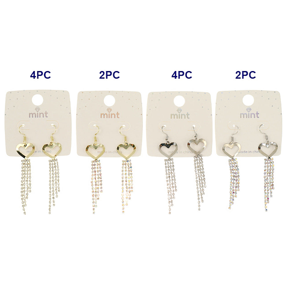 Rhinestone Heart Cascade Fish Hook Earring