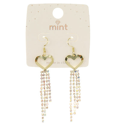 Rhinestone Heart Cascade Fish Hook Earring